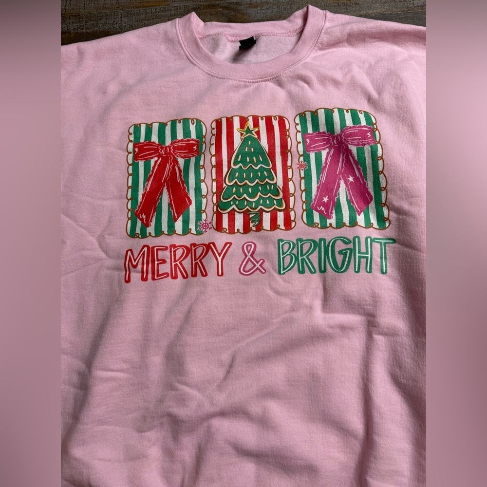 Gildan Pink Merry & Bright Sweatshirt - Picture 5 of 7